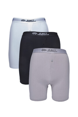 Anıt 1114 Likralı  Uzun Paça 3&prime;lü Boxer Siyah-Gri-Beyaz
