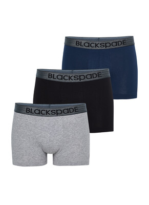 Blackspade Erkek Boxer 3′lü Paket Modern Basics 9472 - Gri Lacivert Siyah (Gri Bel Lastiği)