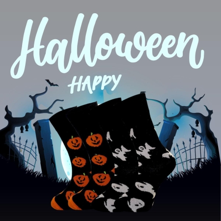 Çekmece 2li Hallowen Unisex Çorap Siyah-Beyaz-Turuncu