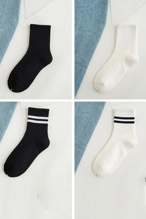 Çekmece 4&prime;lü Siyah Çizgili Unisex Kısa Konç Çorap