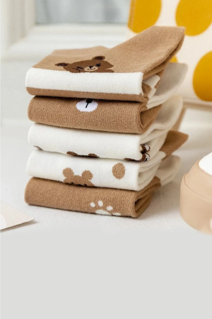 Çekmece 5&prime;li Kadın Desenli Dikişsiz Patik Bear - 3