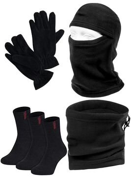 Çekmece 6 Parça Polar Boyunluk Eldiven Karmaskesi ve Çorap Set Siyah - 2
