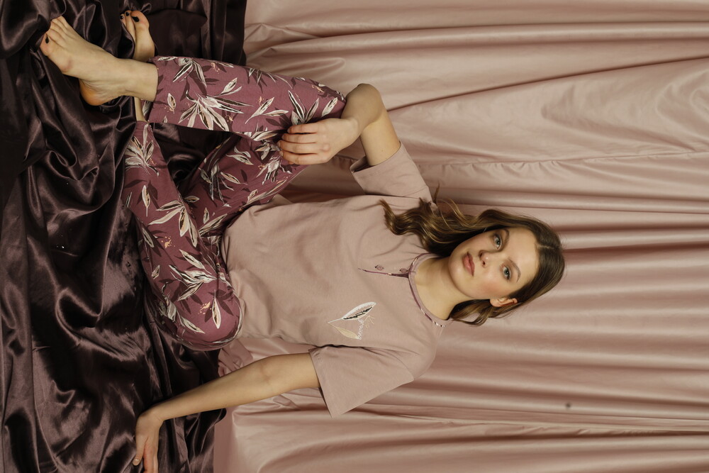 Çekmece Kadın Desenli Pijama Takımı Pembe - 2
