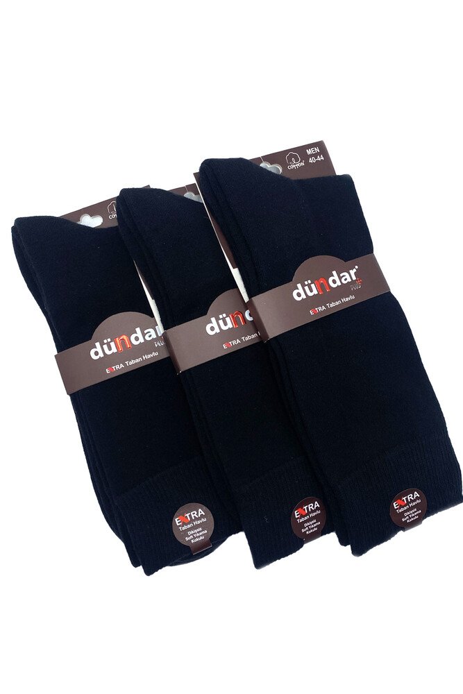 Dündar Plus 3'lü Erkek Extra Tabanlı Havlu Çorap Siyah - 3