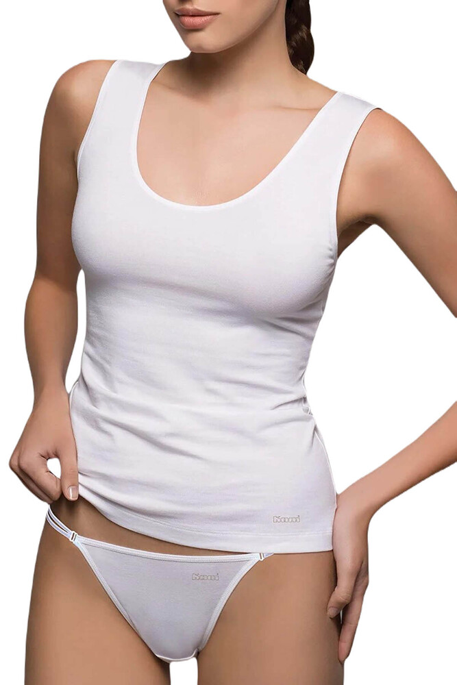 Kom Basic Singlet Pamuklu Kalın Askılı Atlet Beyaz - 1