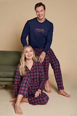 Over Sleep  1512 Erkek Uzun Kollu Pijama Takımı Lacivert-Kırmızı - 2
