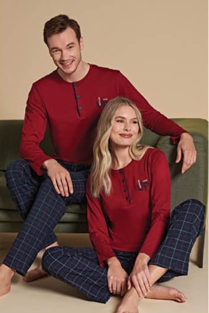 Over Sleep  1513 Erkek Uzun Kollu Pijama Takımı Kırmızı-Lacivert - 3
