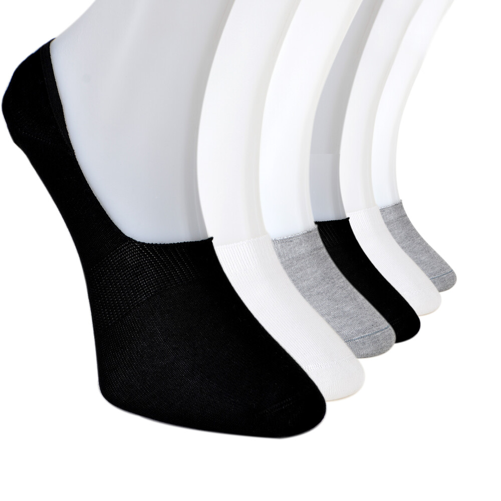 Solonine Premium 6'lı Unisex Görünmez Kaymaz Bambu Babet Çorap Siyah-Beyaz-Gri - 1