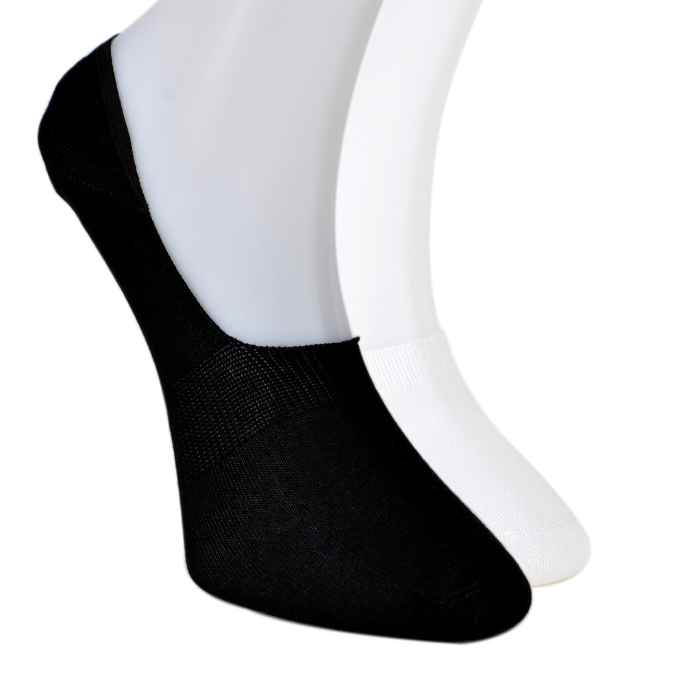 Solonine Premium 6'lı Unisex Görünmez Kaymaz Bambu Babet Çorap Siyah-Beyaz - 2